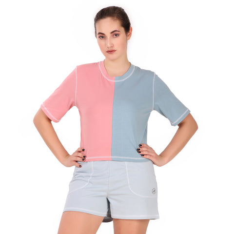 Cotton Crop Top For Women (Pink/Green)