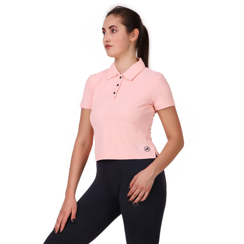 Activewear Polo Crop Top For Women (Light Pink)