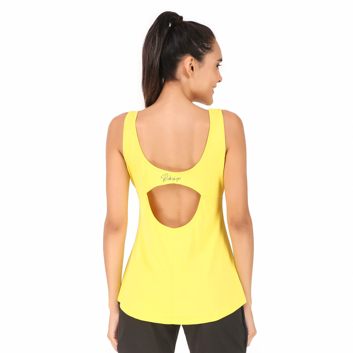Back Cut-Out Sleeveless Tshirt For Women (Yellow)