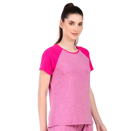 Performance Raglan Sleeves Tshirt For Women (Pink Heather)