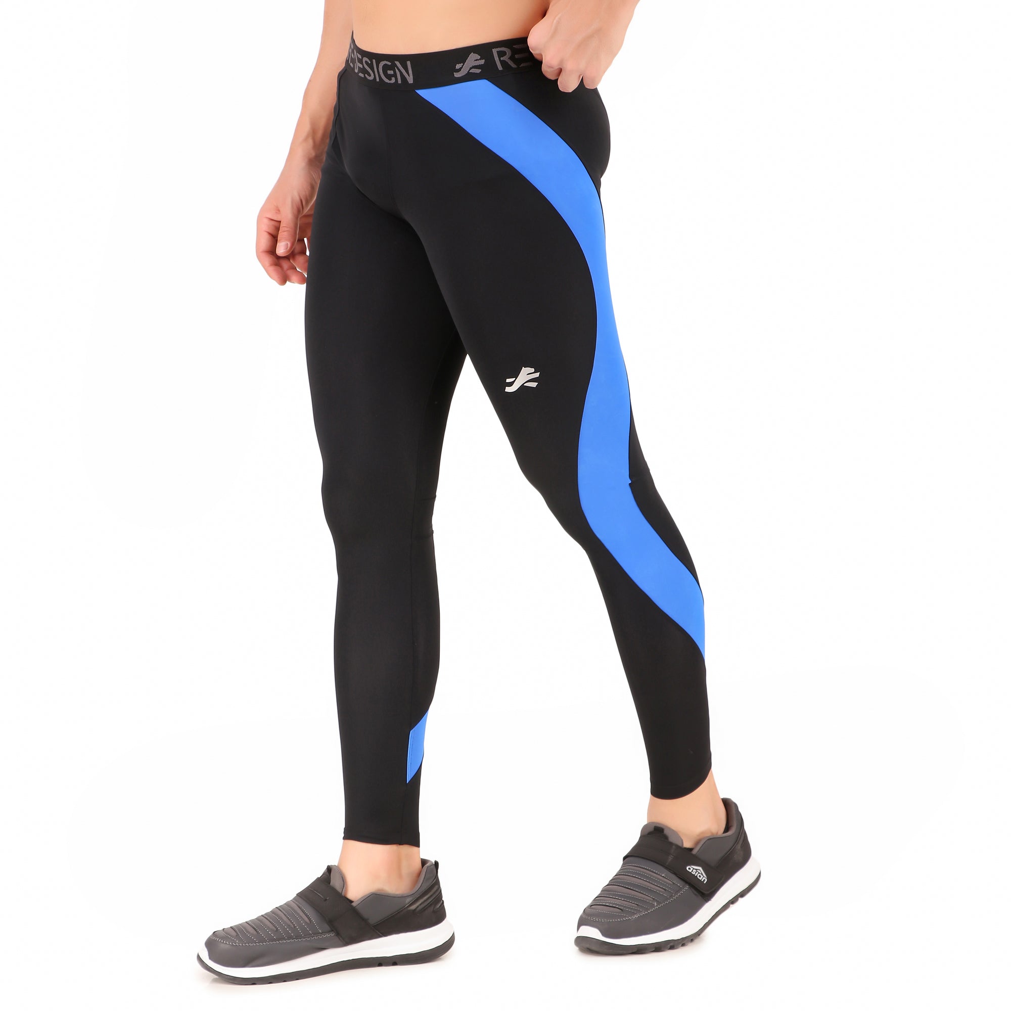 Nylon Compression Pant and Full Tights For Men (BLACK/ROYAL BLUE)