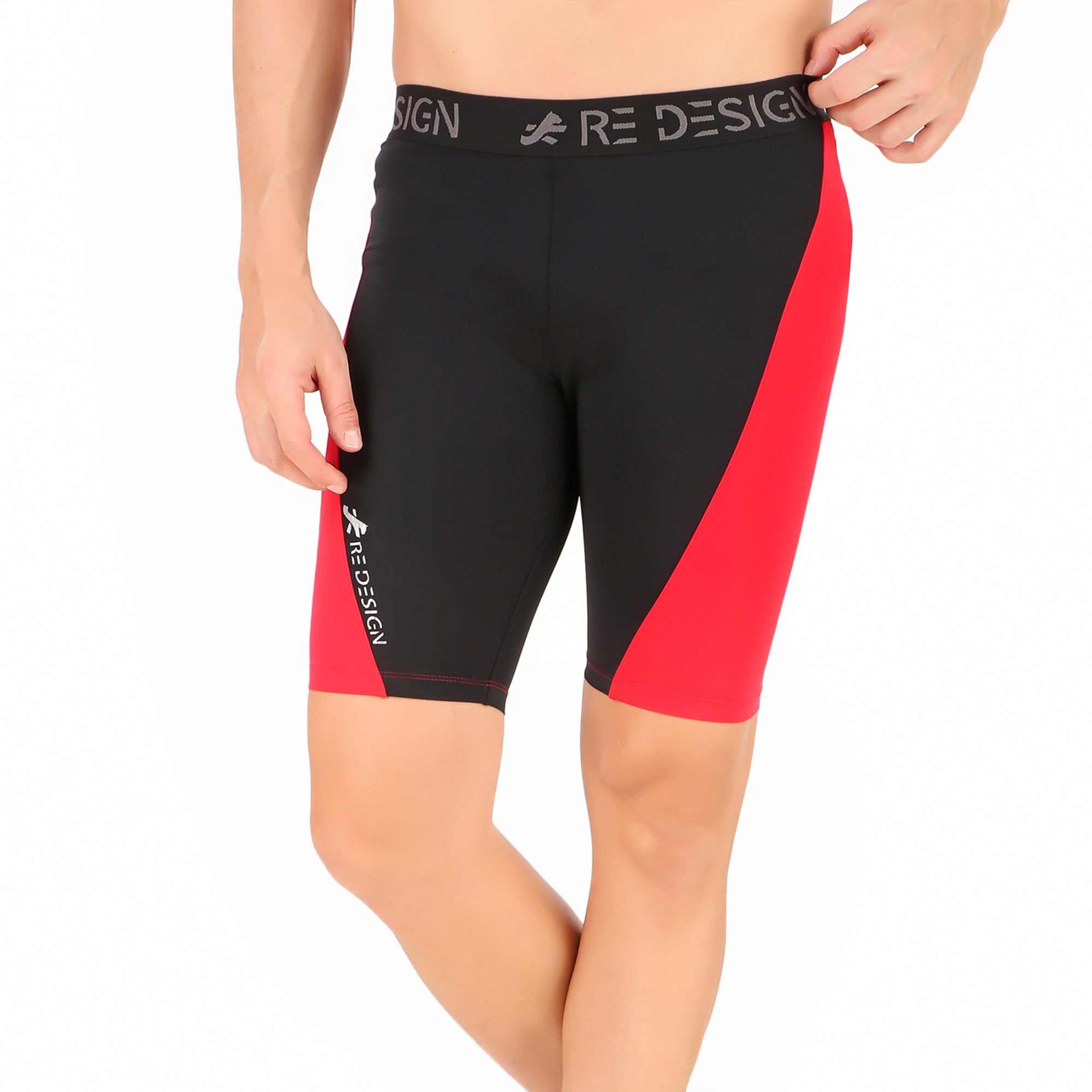 Nylon Compression Shorts and Half Tights For Men (BLACK/RED)