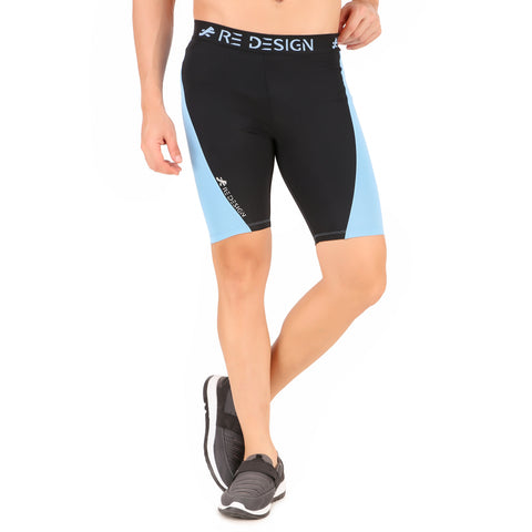 Nylon Compression Shorts and Half Tights For Men (BLACK/SKY BLUE)
