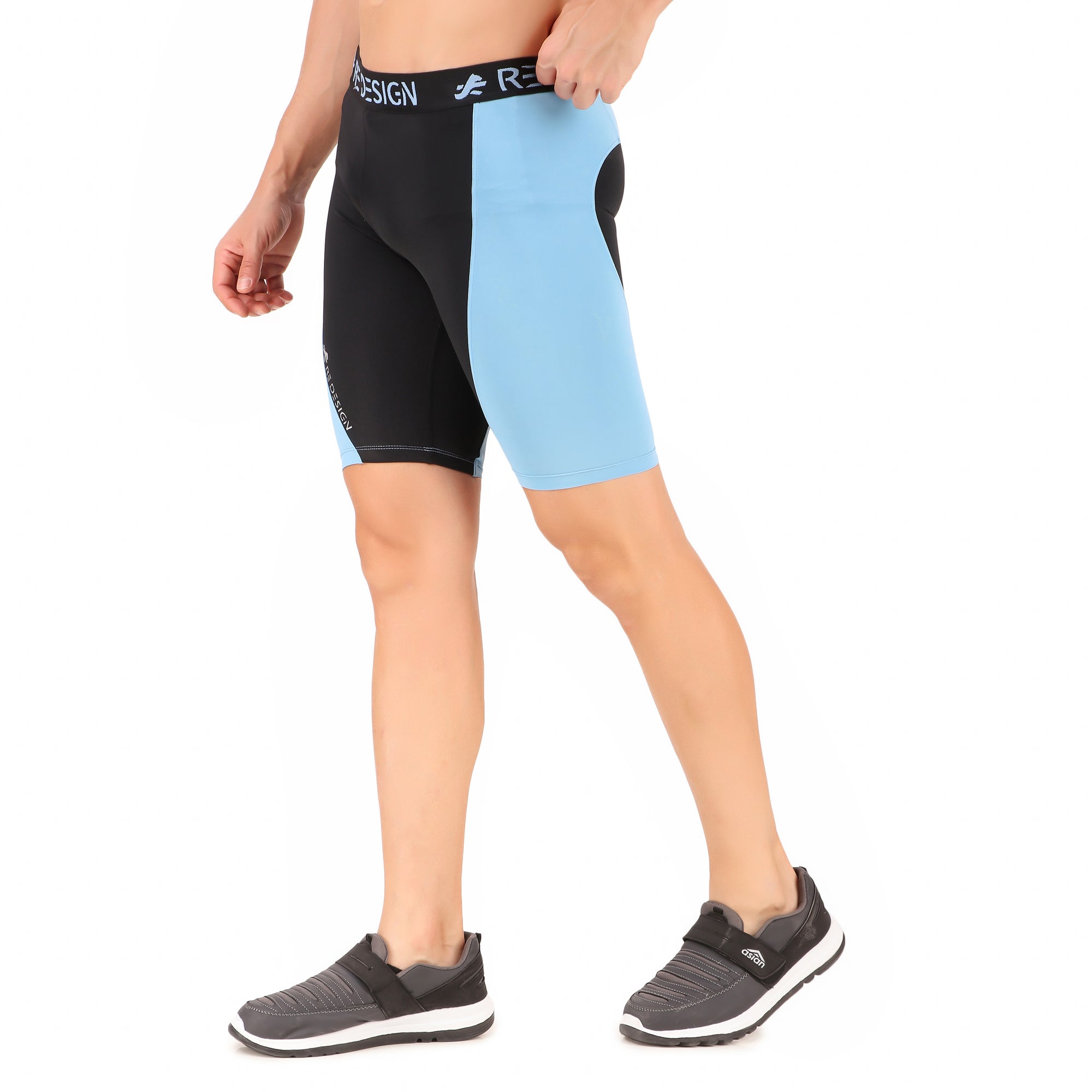 Nylon Compression Shorts and Half Tights For Men (BLACK/SKY BLUE)