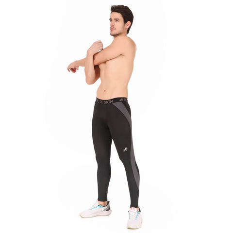 Nylon Compression Pant and Full Tights For Men(BLACK/DARK GREY)