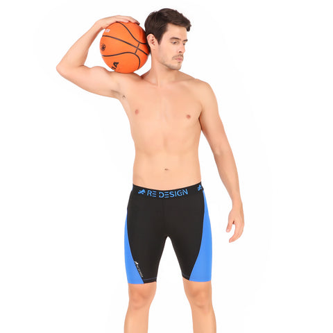 Nylon Compression Shorts and Half Tights For Men (BLACK/ROYAL BLUE)