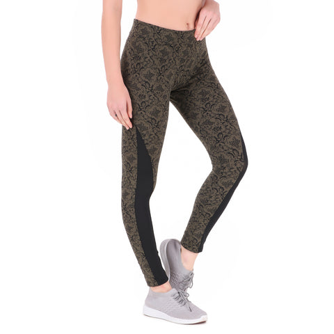Color-block Legging/Tights For Women (Green Pattern)