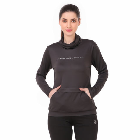 Performance Cowl Neck Tshirt For Women FS (Charcoal)