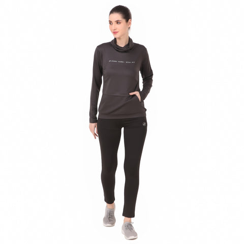Performance Cowl Neck Tshirt For Women FS (Charcoal)