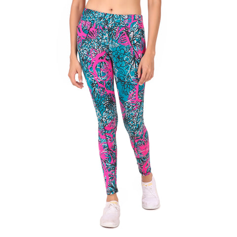 Gym Yoga Running Legging For Women Zip Pocket (Teal/pink)