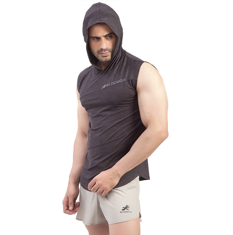 Cutsleeve Gym T-Shirt Hoodie For Men (Dark Brown)