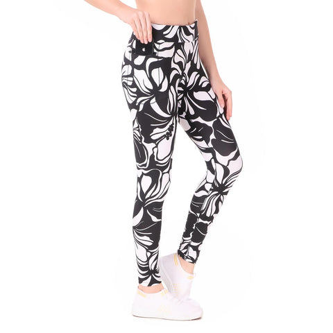 Gym Yoga Running Legging For Women Zip Pocket (Black Floral)