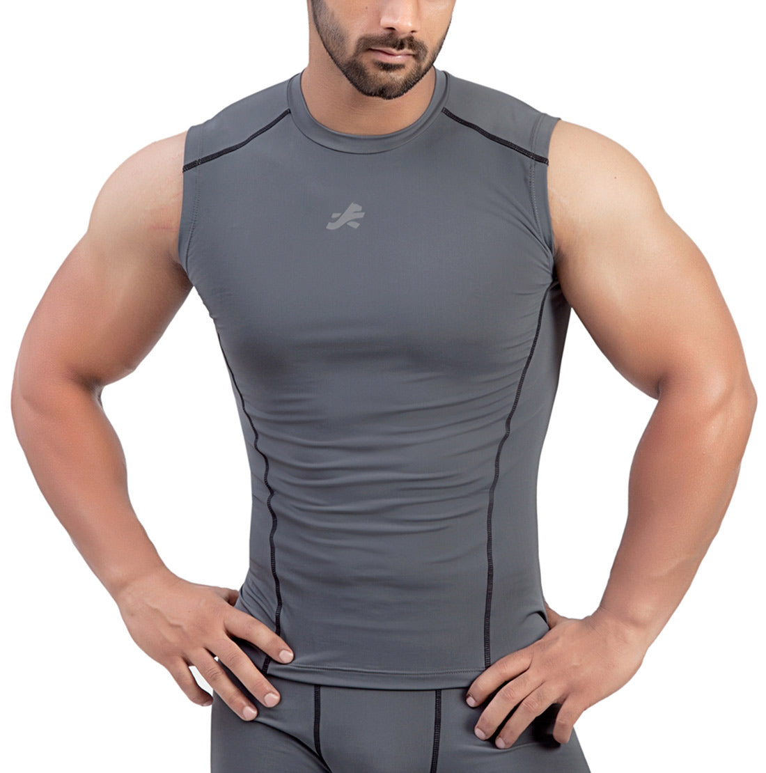 Nylon Compression Tshirt Cutsleeves Tights For Men (Dark Grey)