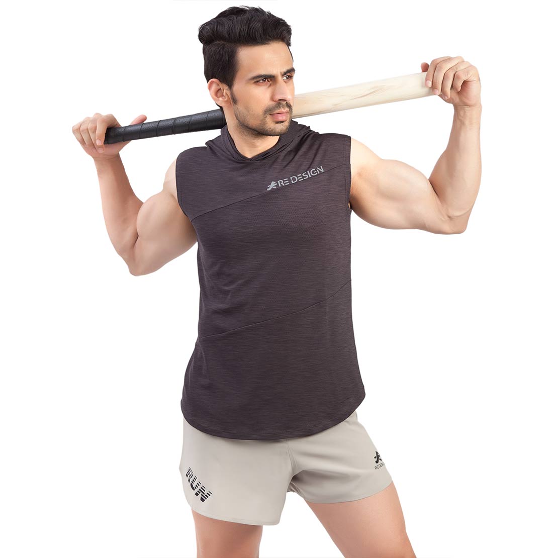 Cutsleeve Gym T-Shirt Hoodie For Men (Dark Brown)