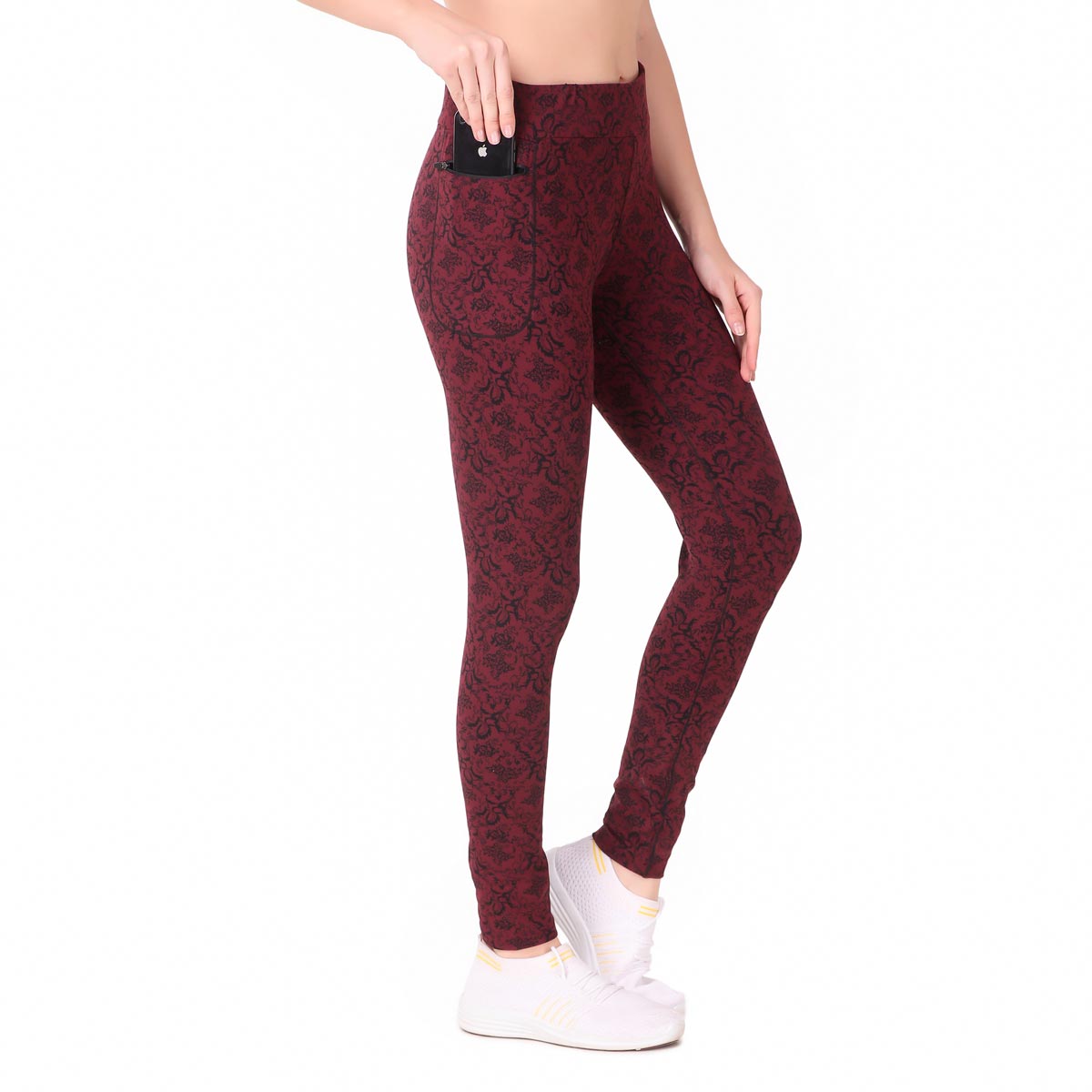 Gym Yoga Running Legging For Women Zip Pocket (Mehroon)
