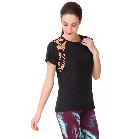 Performance Raglan Print Tshirt For Women (Black)