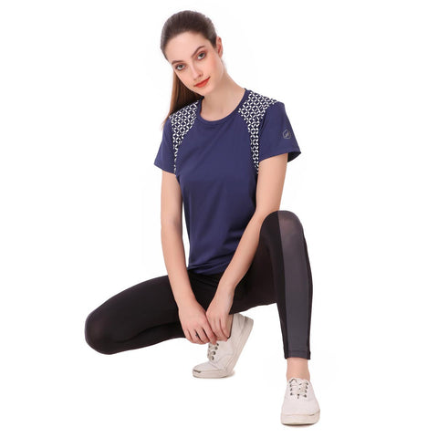 Performance Raglan Print Tshirt For Women (Blue Blood)