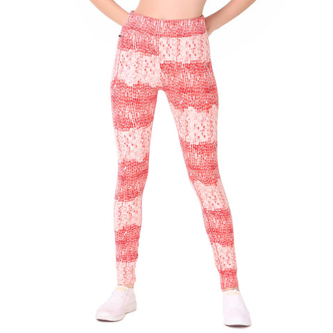 Gym Yoga Running Legging For Women Zip Pocket (Red Blocks)