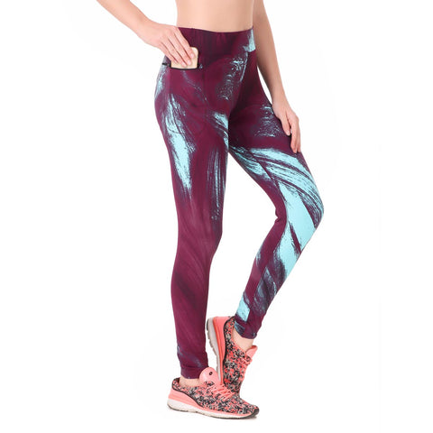 Gym Yoga Running Legging For Women Zip Pocket (Tidal Print)